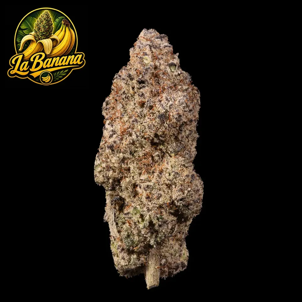 La Banana THC 25% cannabis flower with logo for weed delivery in Phuket