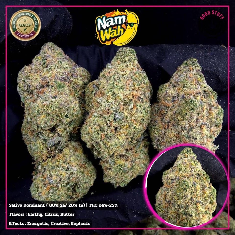 Nam Vah THC 22-26% cannabis flower for weed delivery in Phuket