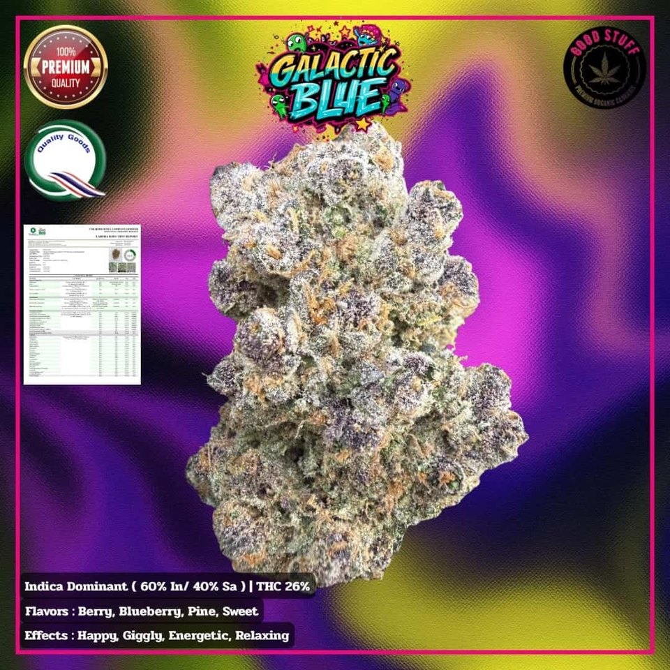 Galactic Blue THC 21-26% cannabis flower for weed delivery in Phuket